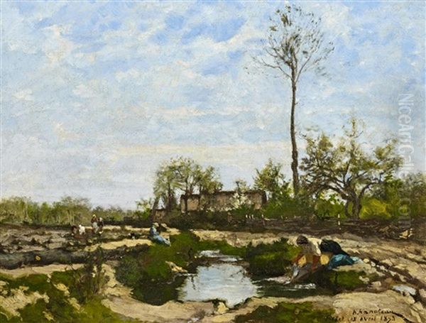 Le Lavoir Oil Painting by Hector Charles Auguste Octave Constance Hanoteau