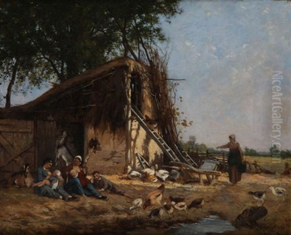 Scene Idyllique Oil Painting by Hector Charles Auguste Octave Constance Hanoteau