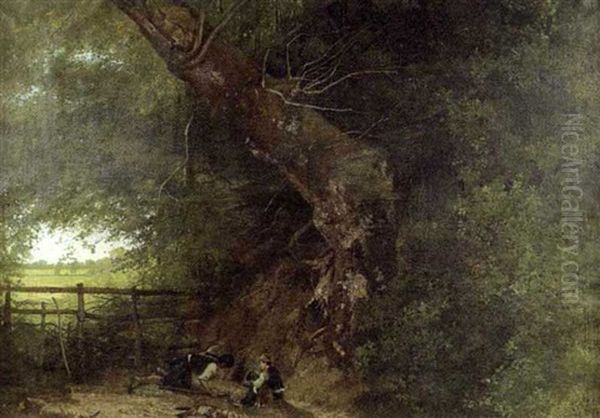 La Chasse Aux Renards, Au Terrier Oil Painting by Hector Charles Auguste Octave Constance Hanoteau