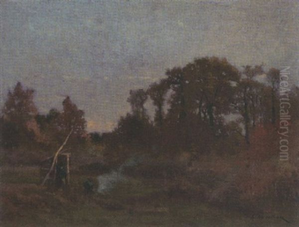 Waldarbeiter In Der Umgebung Von St. Pierre Le Moutiere, Nievre Oil Painting by Hector Charles Auguste Octave Constance Hanoteau