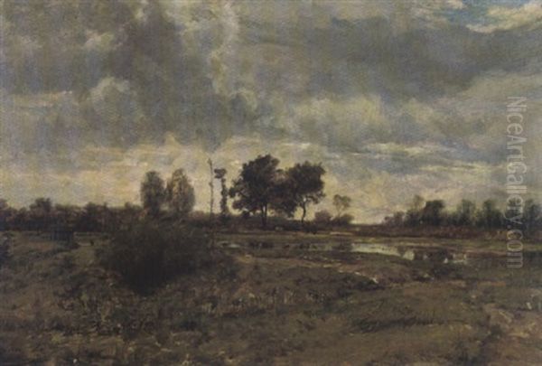 Paysage A L'etang Oil Painting by Hector Charles Auguste Octave Constance Hanoteau