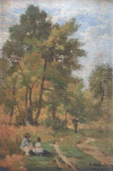 Femme Et Enfant Dans Les Champs Oil Painting by Hector Charles Auguste Octave Constance Hanoteau