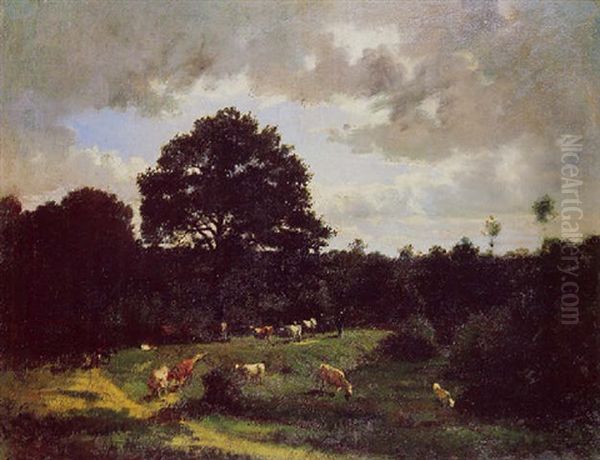 Vaches Au Pre Oil Painting by Hector Charles Auguste Octave Constance Hanoteau