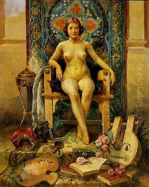 Le Modele Dans L'atelier Du Peintre Oil Painting by Hector Charles Auguste Octave Constance Hanoteau