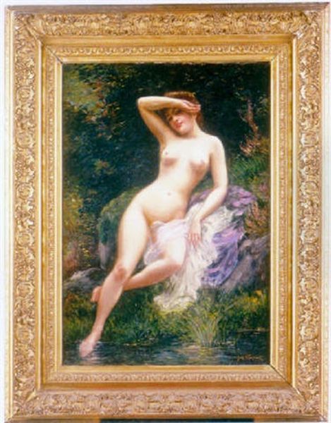 Jeune Femme Au Bain Oil Painting by Jules Armand Hanriot