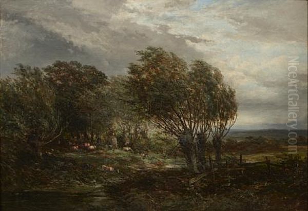 A Pastoral Landscape With Cattle Grazing Beside A Stream Oil Painting by Josefus Gerardus Hans