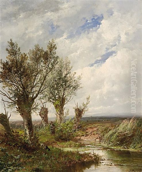 Weite Hollandische Landschaft Mit Einem Jager Unter Kopfweiden Oil Painting by Josefus Gerardus Hans