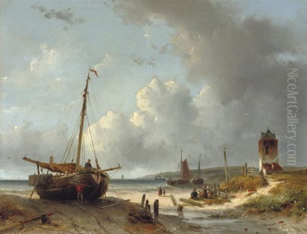 On The Beach Oil Painting by Josefus Gerardus Hans