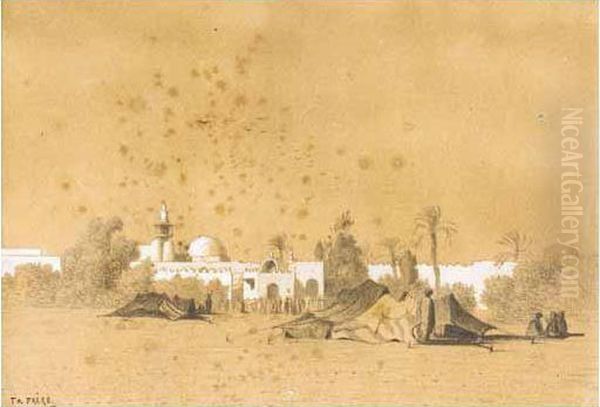 Figures Outside The Walls Of Jaffa, Syria; A View Of Tantah, Lower Egypt Oil Painting by Theodore Charles Balke