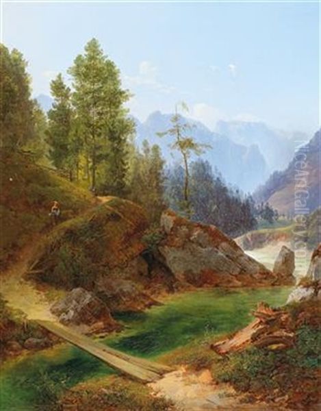 A View Of The High Alps Near Weichselboden In Styria Oil Painting by Anton Hansch