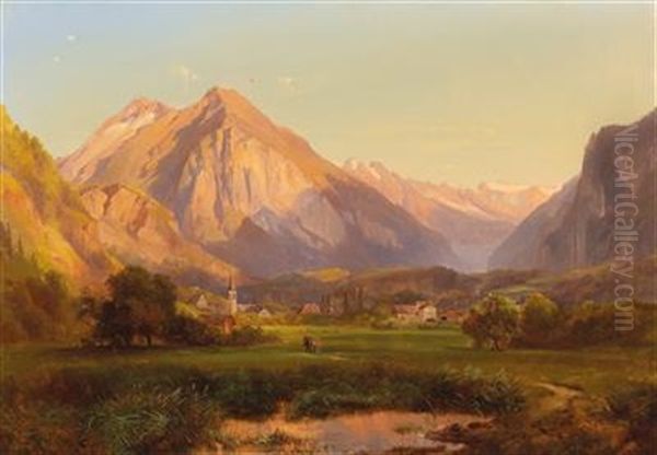 Alpine Landscape Oil Painting by Anton Hansch