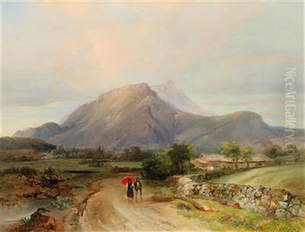 Landscape With Walkers Oil Painting by Anton Hansch