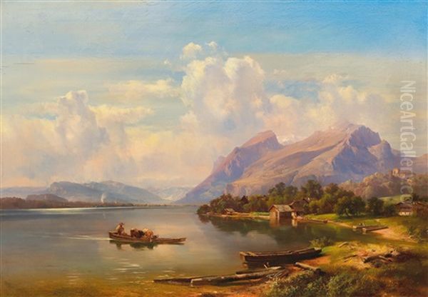 Der Millstatter See In Karnten [lake Millstattersee In Carinthia] Oil Painting by Anton Hansch