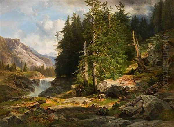 A Forest In The High Mountains Oil Painting by Anton Hansch