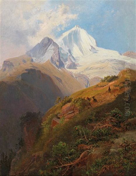 Chamois Near The Grosglockner Oil Painting by Anton Hansch