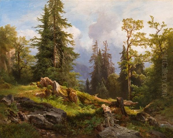 Waldlandschaft Oil Painting by Anton Hansch