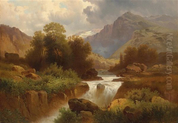 Gebirgslandschaft (blick Auf Die Jungfrau?) Oil Painting by Anton Hansch