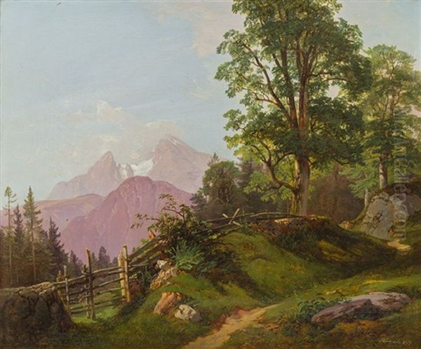 Blick Gegen Den Watzmann Oil Painting by Anton Hansch