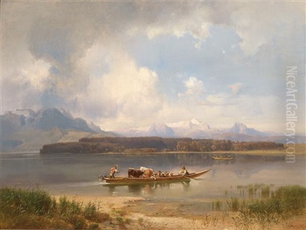 Der Chiemsee Im Herbst Oil Painting by Anton Hansch