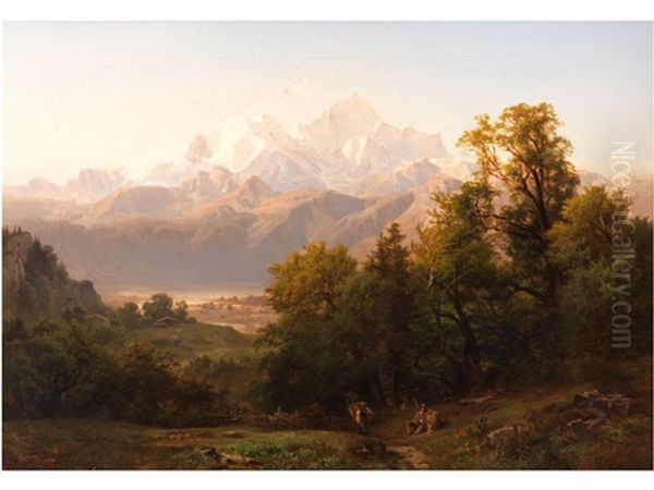 Alpenlandschaft Mit Figurenstaffage Oil Painting by Anton Hansch