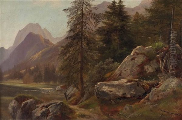 In Den Bayrischen Alpen Bei Berchtesgaden Oil Painting by Anton Hansch