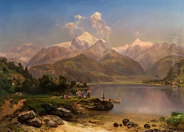 Der Zeller See Mit Blick Auf Kitzsteinhorn Und Hohen Tenn Oil Painting by Anton Hansch