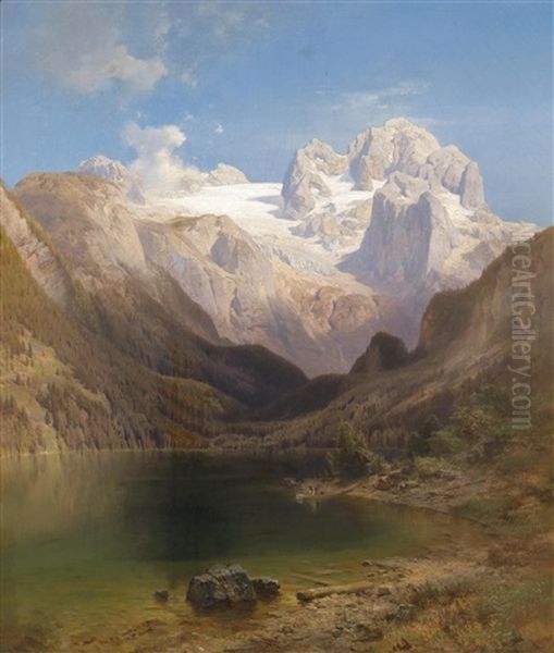 Blick Vom Gosausee Auf Den Dachstein Oil Painting by Anton Hansch