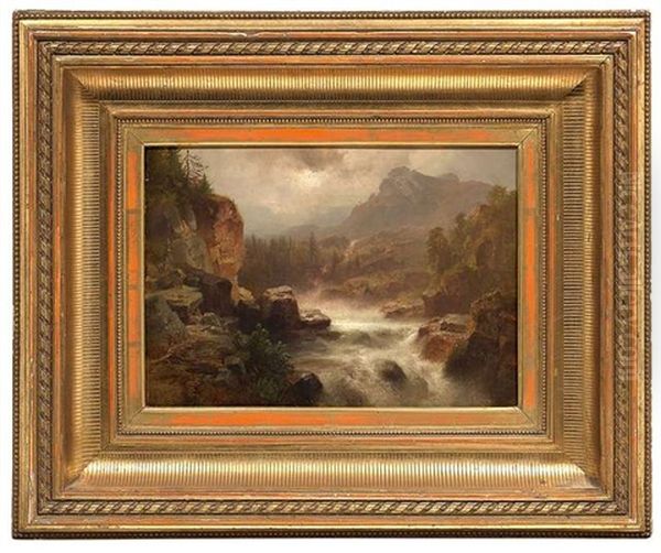 Hochgebirgslandschaft Mit Felsgesaumtem Fluss Oil Painting by Anton Hansch