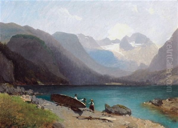 Oberosterreichischer See Mit Blick Auf Den Dachstein Oil Painting by Anton Hansch