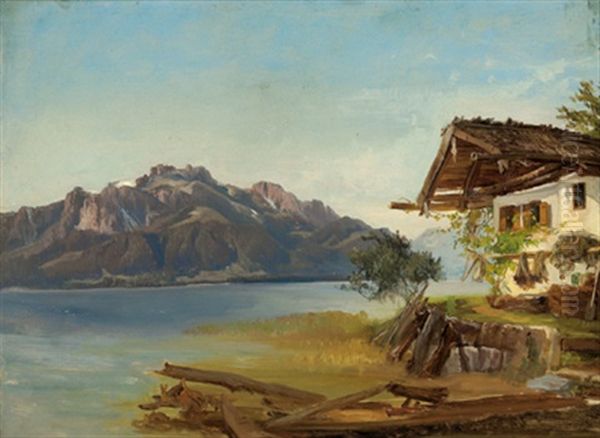 Haus Des Fischers Am Gebirgssee Oil Painting by Anton Hansch