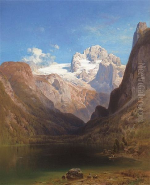 Blick Uber Den Gosausee Auf Den Dachstein Oil Painting by Anton Hansch