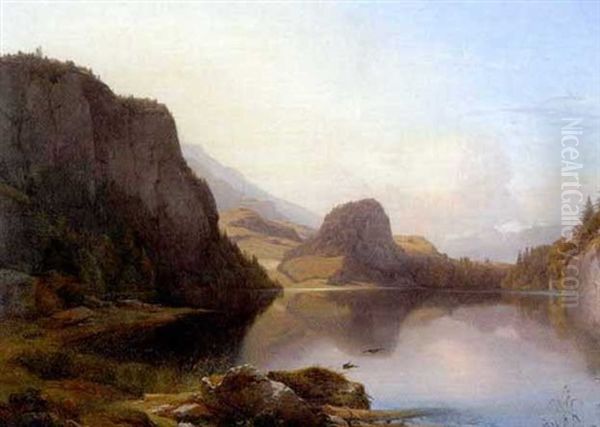 Der Krotensee Zwischen St. Gilgen Und Mondsee Im Salzkammergut, Im Hintergrund Der Schafberg Und Die Dachsteingruppe Oil Painting by Anton Hansch