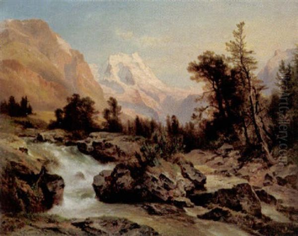 Wildbach In Den Bergen Oil Painting by Anton Hansch