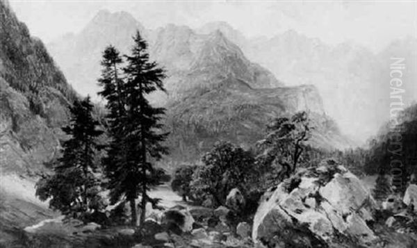 Blick Auf Den Konigssee, Hachelwand Und Watzmann Vom Obersee Oil Painting by Anton Hansch