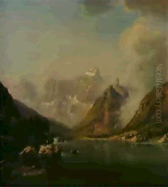 Blick Gegen Den Rosengarten In Den Dolomiten Oil Painting by Anton Hansch