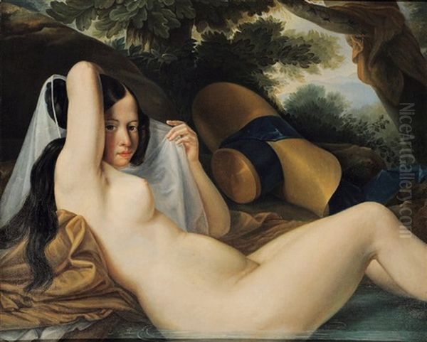 Jeune Femme Nue Dans Une Riviere Oil Painting by Pieter van Hanselaer