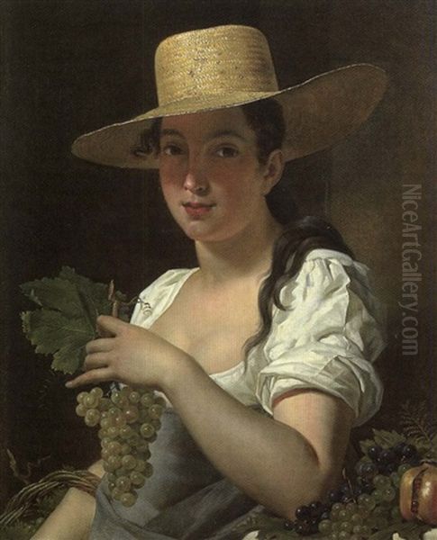 Jeune Femme Au Chapeau Et Aux Raisins Oil Painting by Pieter van Hanselaer