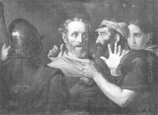 Peter Denying Christ Oil Painting by Pieter van Hanselaer