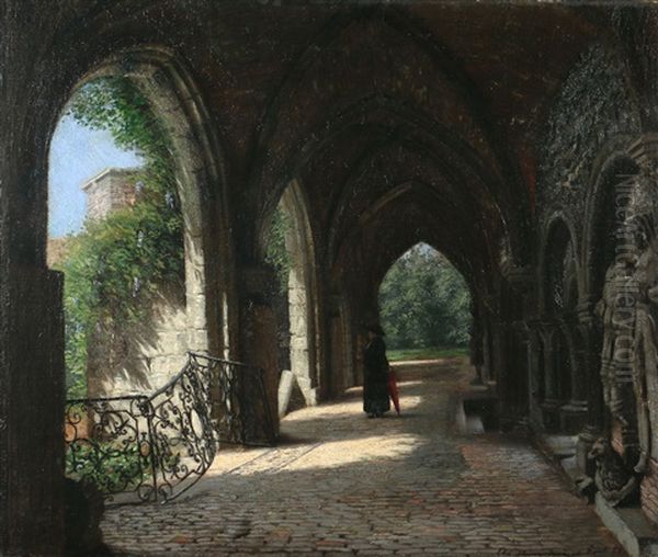 St. Bavon Abbey Cloister View Oil Painting by Adolf Heinrich Claus Hansen