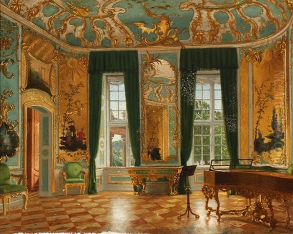 Interior From The Music Room At Sanssouci Palace In Potsdam Oil Painting by Adolf Heinrich Claus Hansen