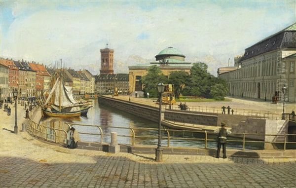 View Across The Canal Towards Hojbro Plads by Adolf Heinrich Claus Hansen