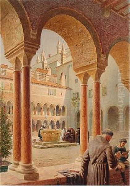 From The Cloister Of The Cathedral Of Verona Oil Painting by Adolf Heinrich Claus Hansen