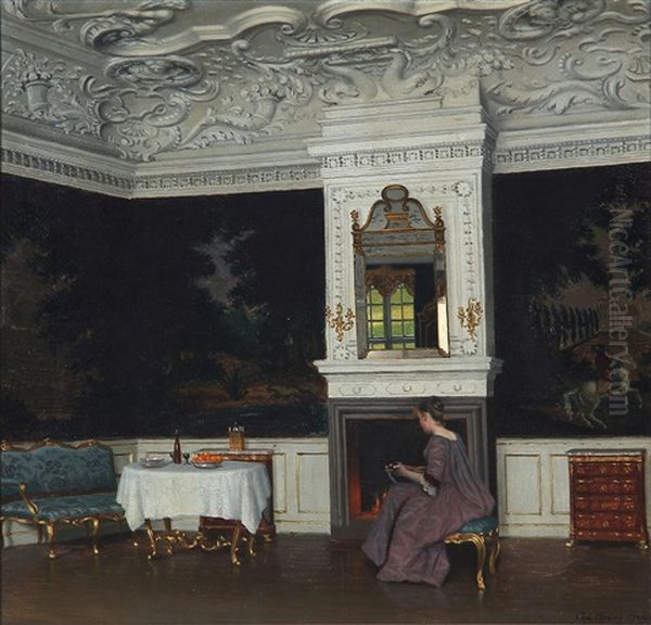 Interior, Presumably From Fredensborg Palace, Denmark Oil Painting by Adolf Heinrich Claus Hansen