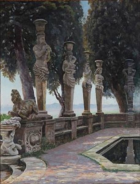 Summer Day In The Park Villa Borghese, Rome Oil Painting by Adolf Heinrich Claus Hansen