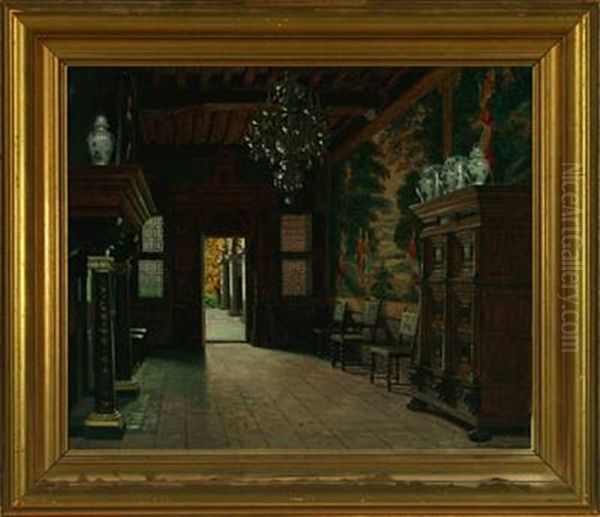 Interior From Plantin - Moretus Museum In Antwerp, Holland Oil Painting by Adolf Heinrich Claus Hansen