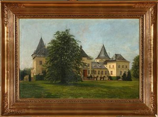 Scene From Pederstrup Manor On Lolland, Denmark Oil Painting by Adolf Heinrich Claus Hansen