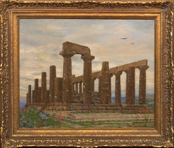 Temple Of Juno, Agrigento, Sicily Oil Painting by Adolf Heinrich Claus Hansen