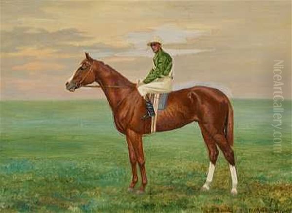 En Jockey Til Hest Oil Painting by Adolf Heinrich Claus Hansen