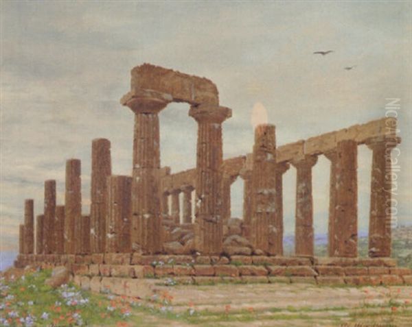 The Temple Of Juno, Agrigento, Sicily Oil Painting by Adolf Heinrich Claus Hansen