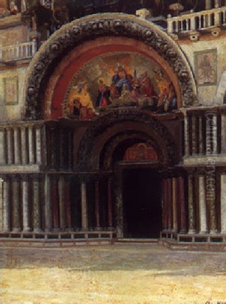 Indgangsportalen Til Marcuskirken, Venedig Oil Painting by Adolf Heinrich Claus Hansen